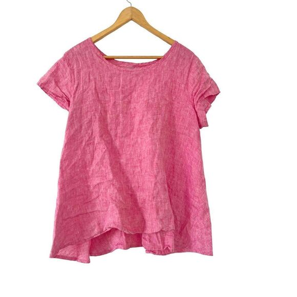FLAX Pink Short Sleeve 100% Linen Blouse - Picture 9 of 9